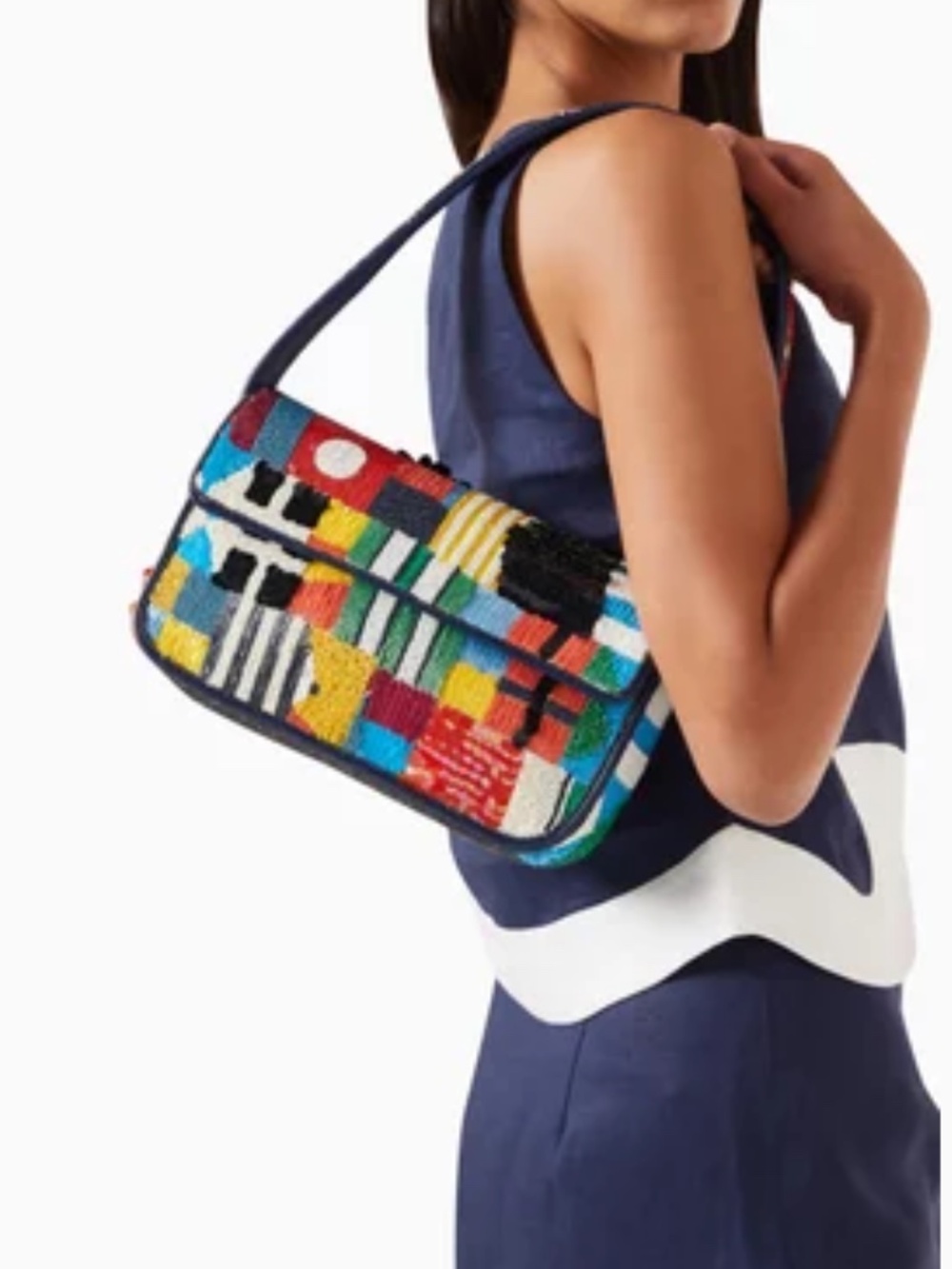 AUTH NWT Staud Tommy Glass Bead Sequin Shoulder Bag In Sails UP ~NEW Arrival~ - Picture 15 of 16